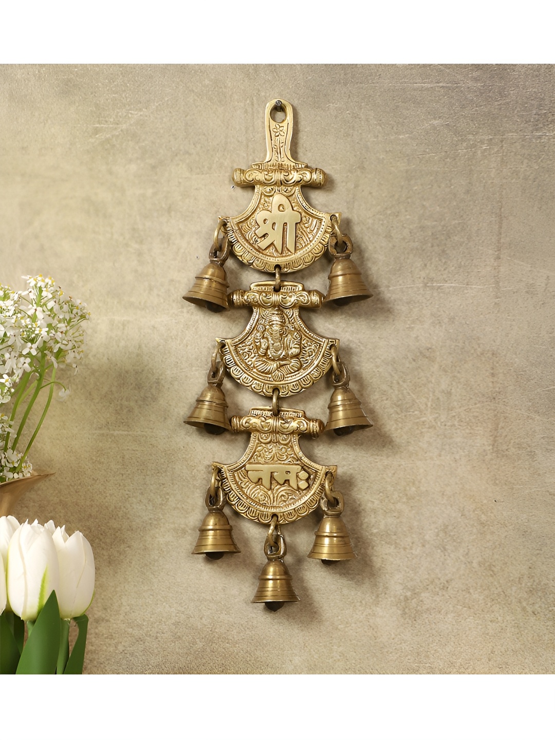 

Two Moustaches Brass Hanging Bells, Gold