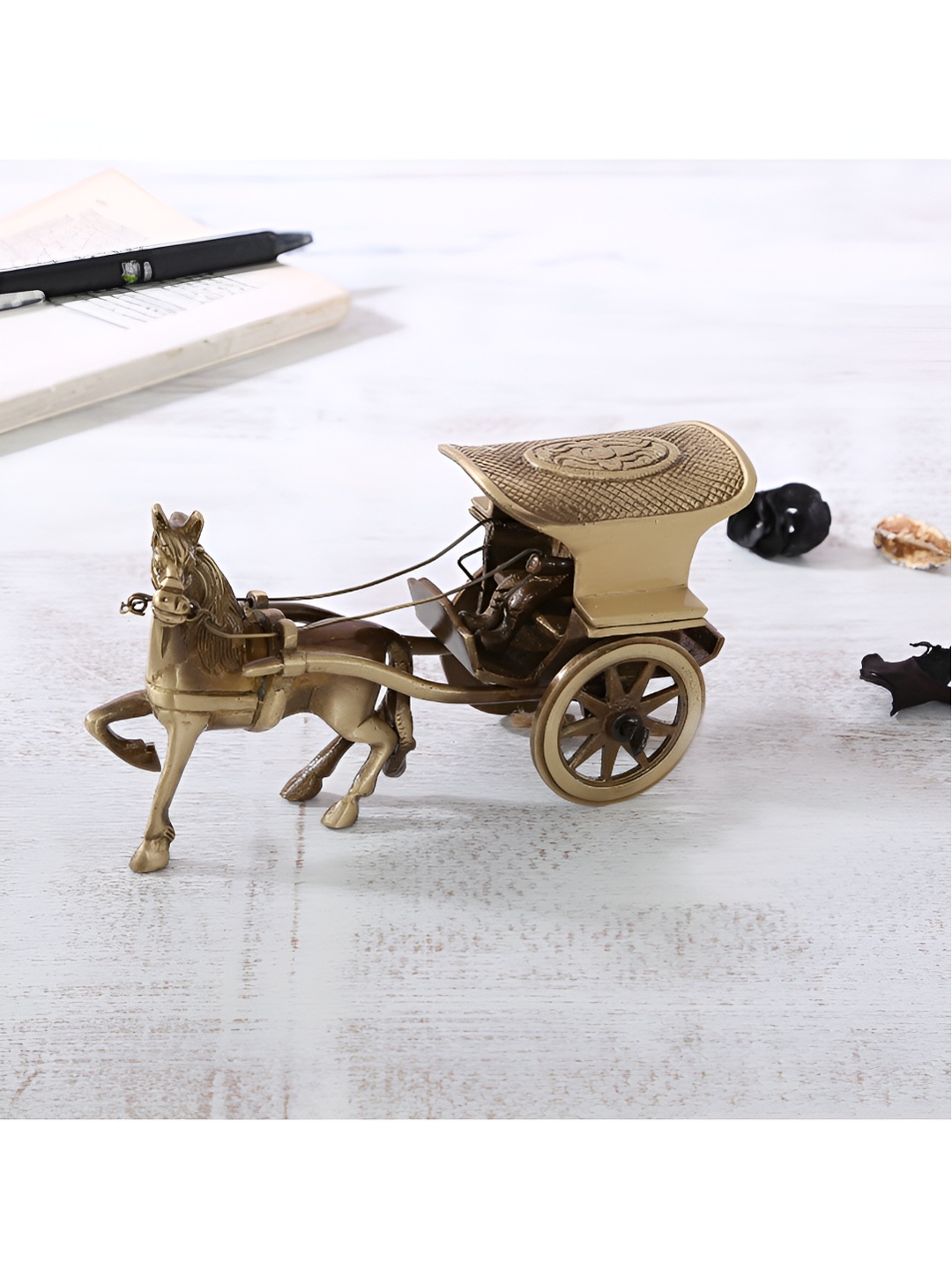 Two Moustaches Brown Horse Cart Curio Showpiece