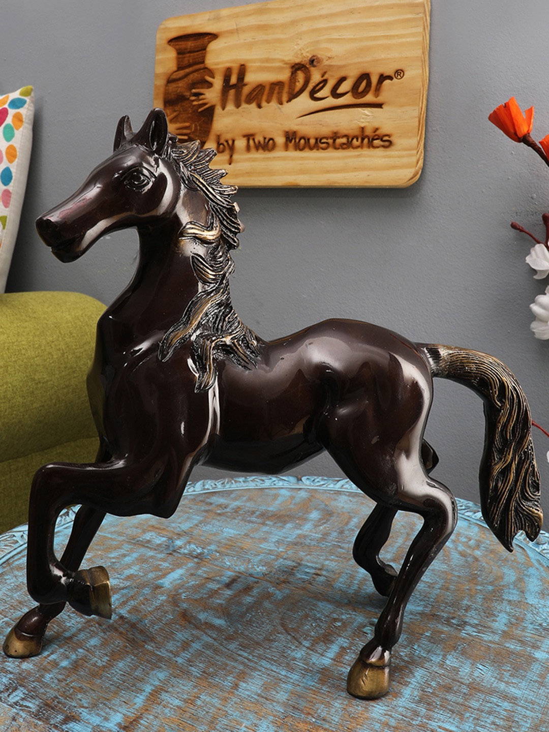 

Two Moustaches Brown Running Horse Showpiece
