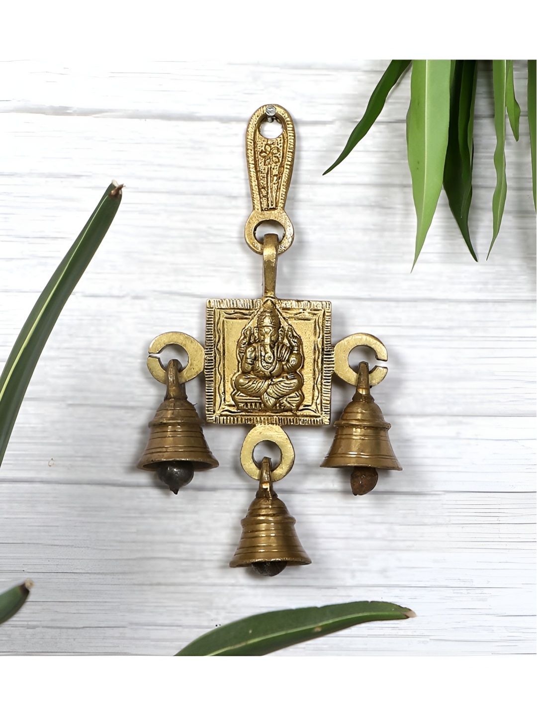 

Two Moustaches Ganesha Design Brass Hanging Bell, Gold