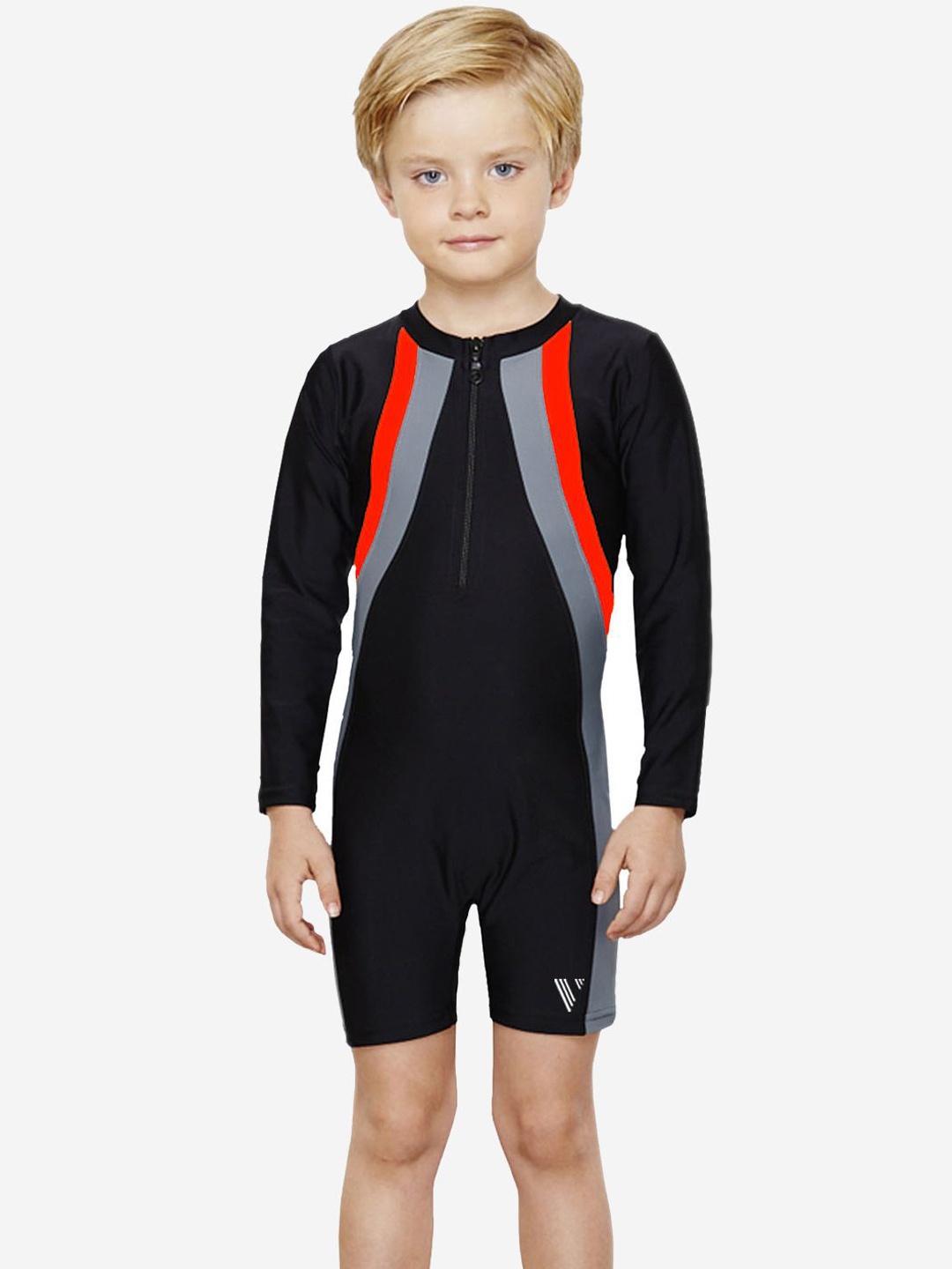 

VELOZ Boys Colourblocked Legsuit Swimwear, Black