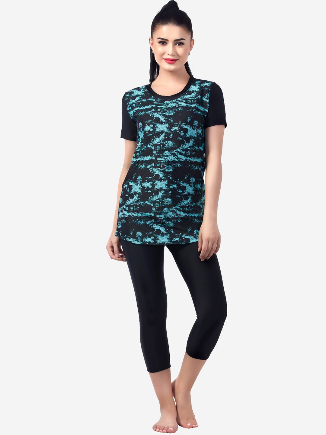 

VELOZ Women Abstract Printed Swim Set, Black