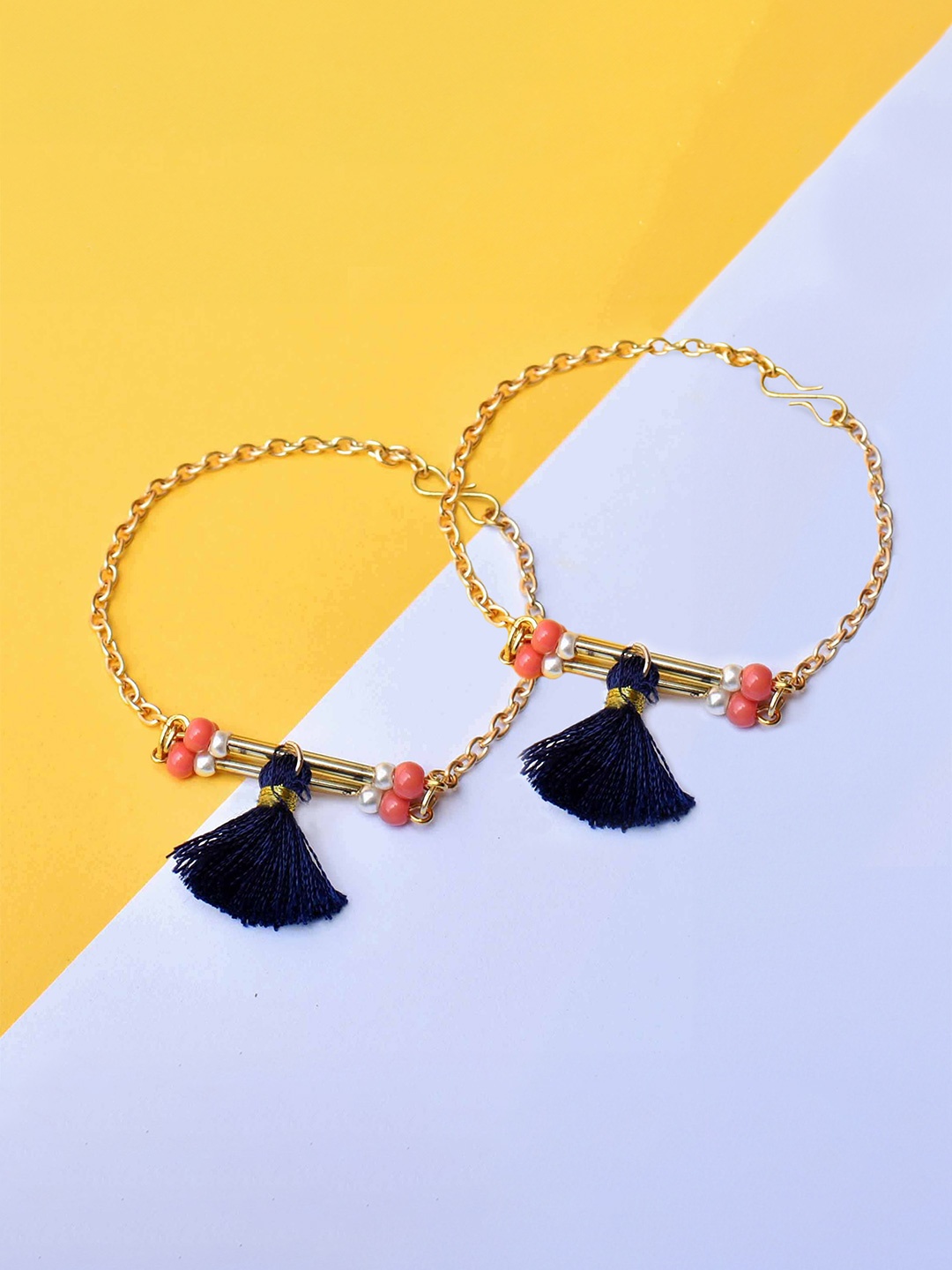 

BeAbhika Set Of 2 Gold-Plated Beaded Boho Anklets