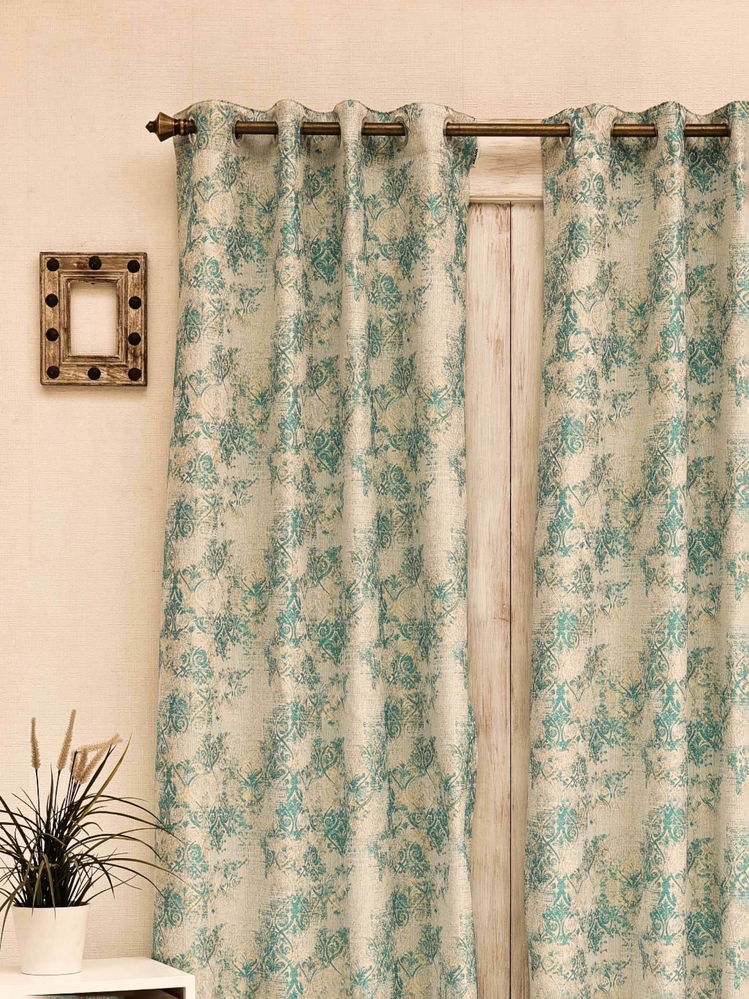

Ariana Turquoise Blue & Cream Ethnic Motifs Printed Room Darkening Window Curtain