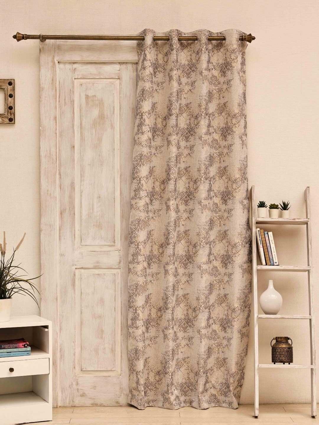 Ariana Grey & Beige Ethnic Motifs Printed Room Darkening Long Door Curtain