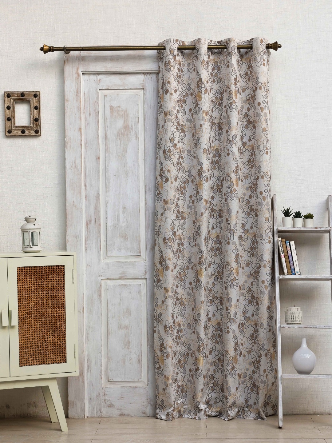 

Ariana Grey & Gold Toned Geometric Printed Room Darkening Door Curtain