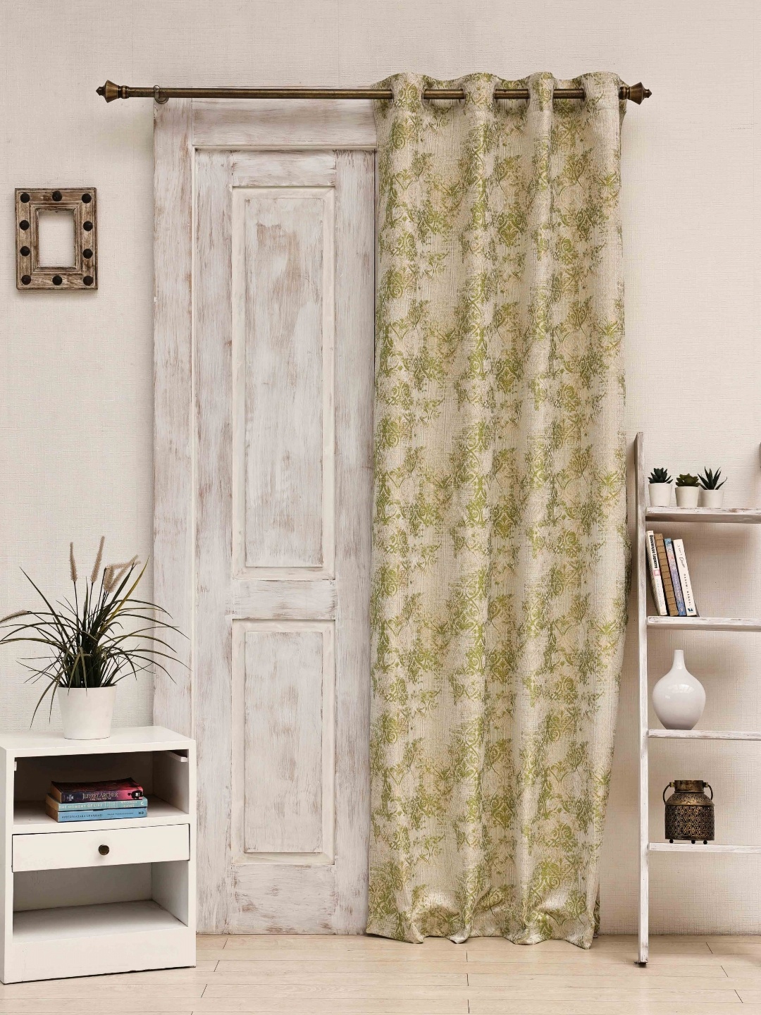 Ariana Green & Beige Ethnic Motifs Printed Room Darkening Long Door Curtain