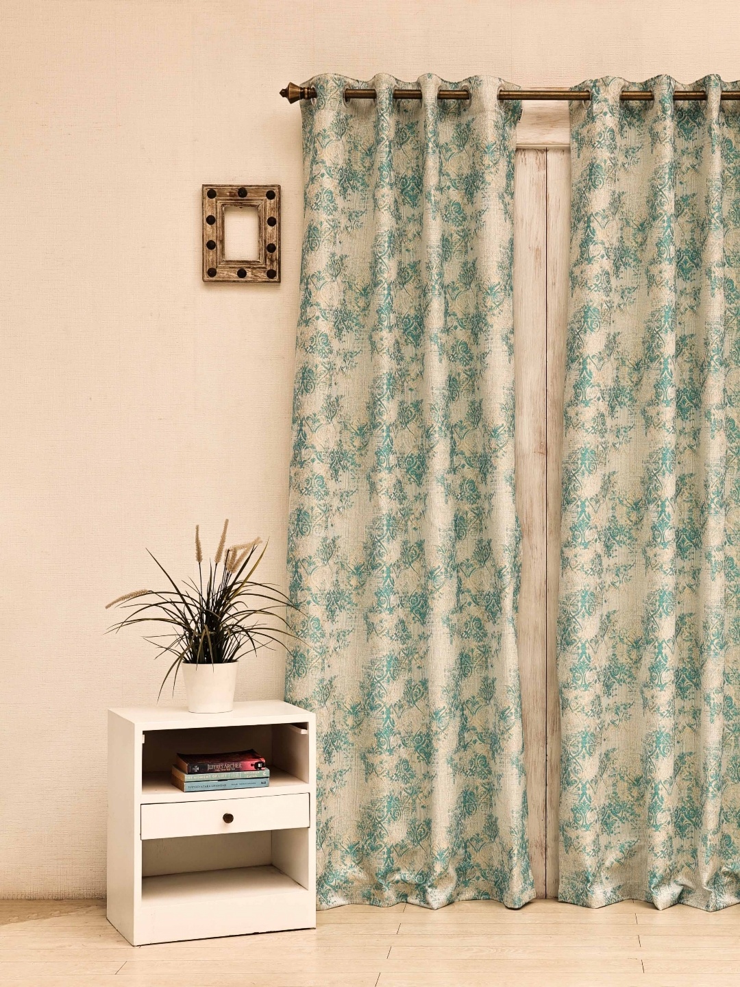 

Ariana Turquoise Blue & Cream Ethnic Motifs Printed Room Darkening Door Curtain