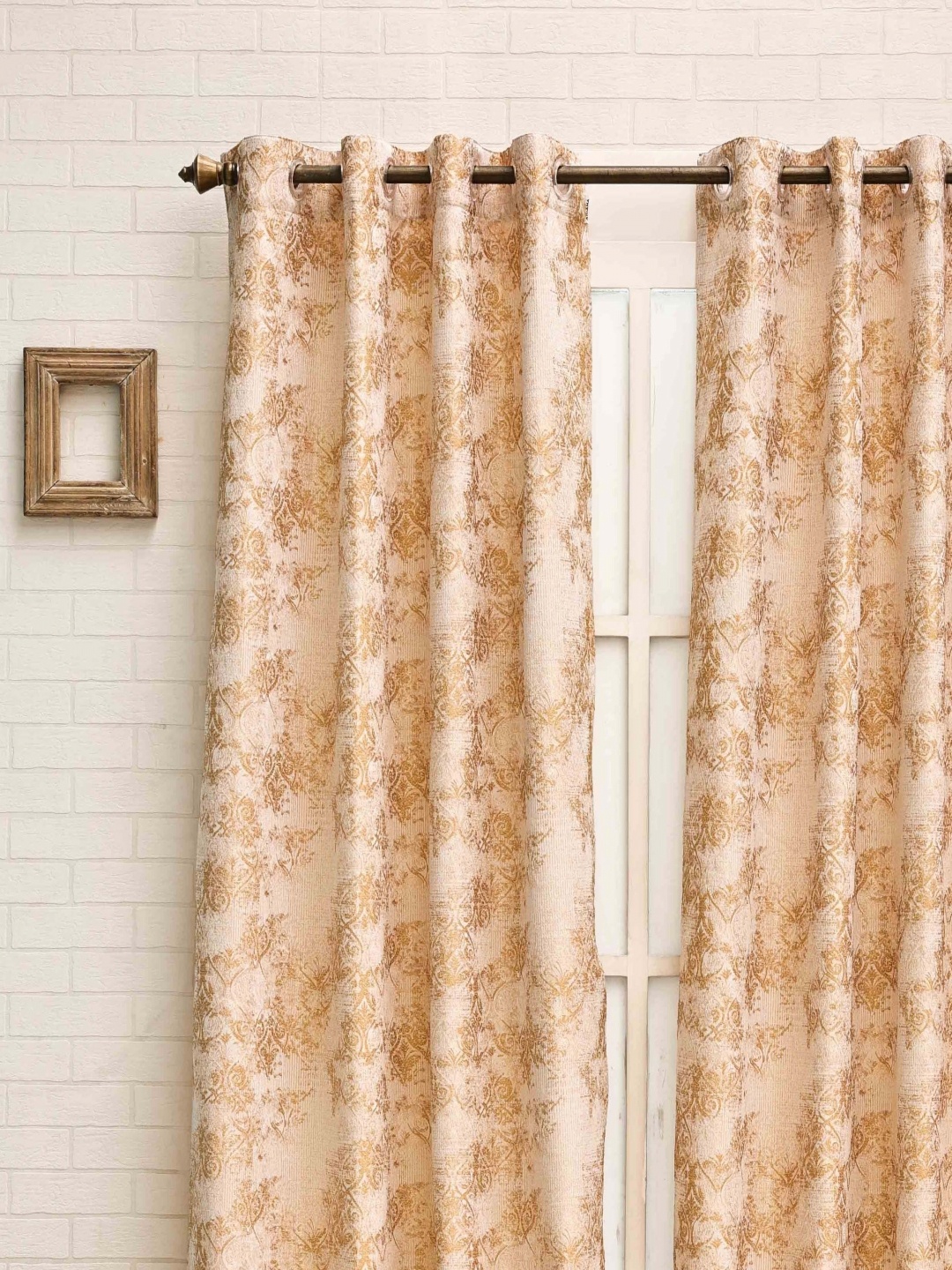 

Ariana Gold Toned & White Ethnic Motifs Printed Room Darkening Window Curtain