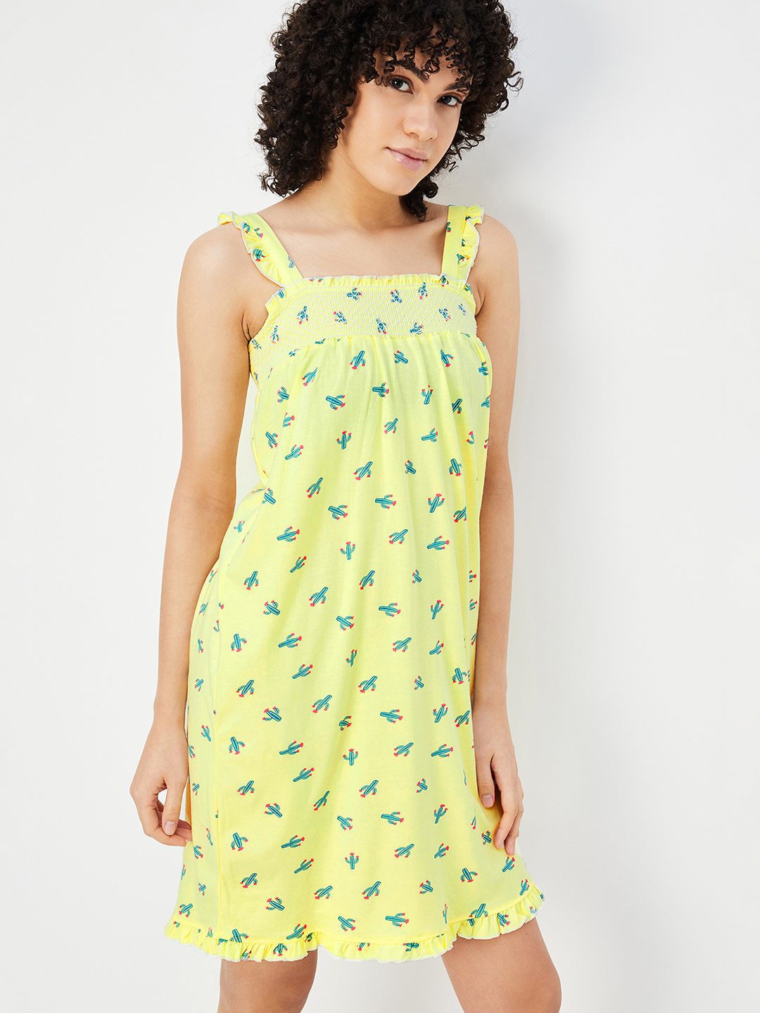 

max Printed Shoulder Straps Sleeveless Pure Cotton Nightdress, Yellow