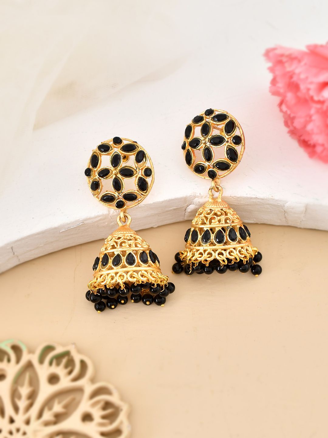 

Silvermerc Designs Circular Jhumkas Earrings, Black