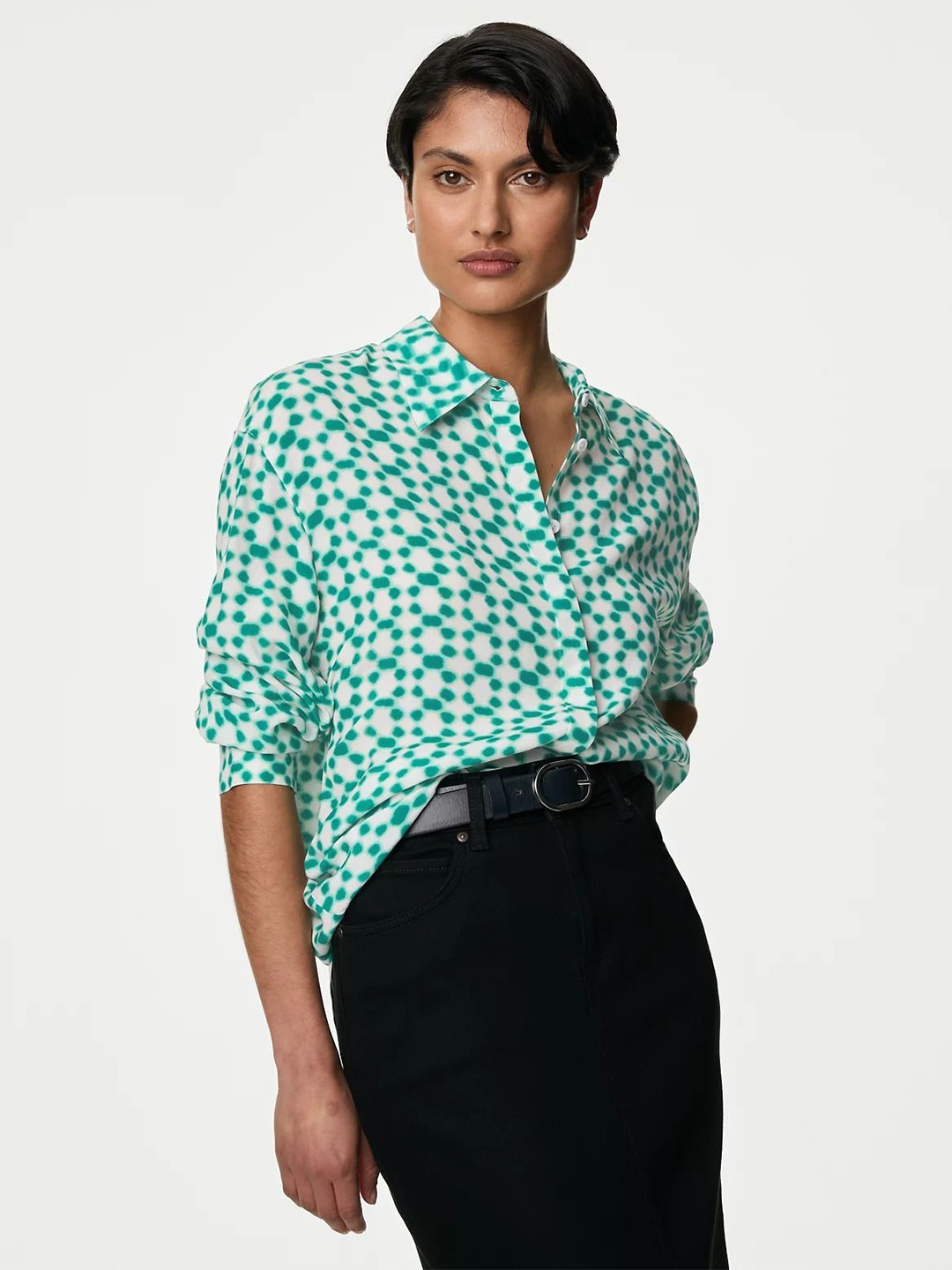 

Marks & Spencer Geometric Printed Spread Collar Casual Shirt, Green