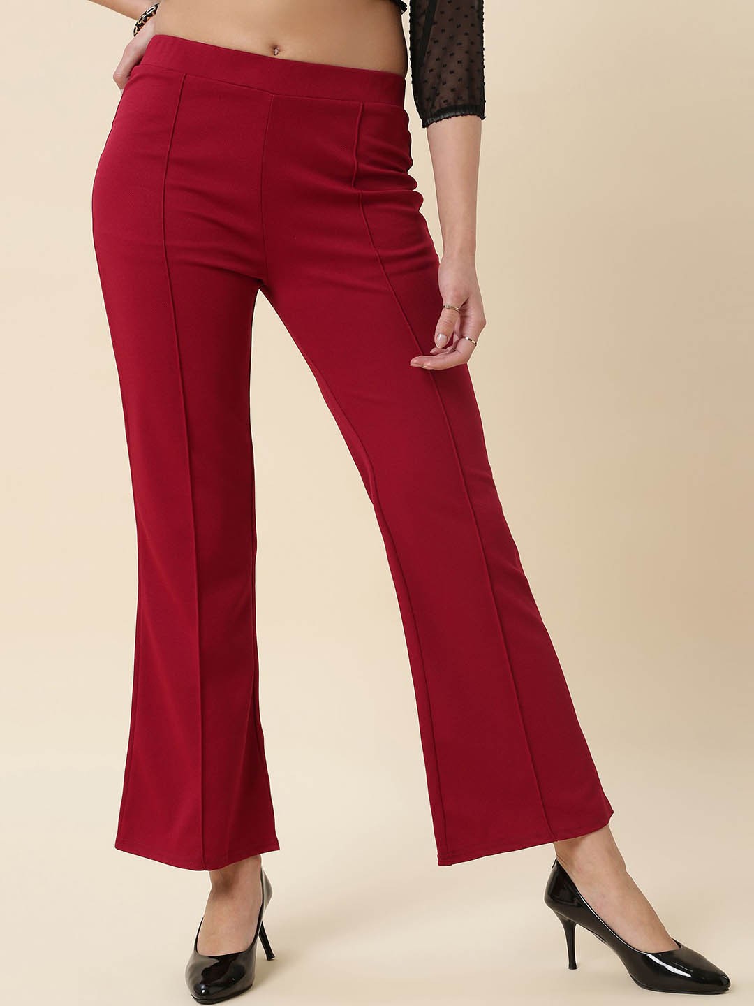 

BAESD Women High-Rise Easy Wash Trousers, Maroon
