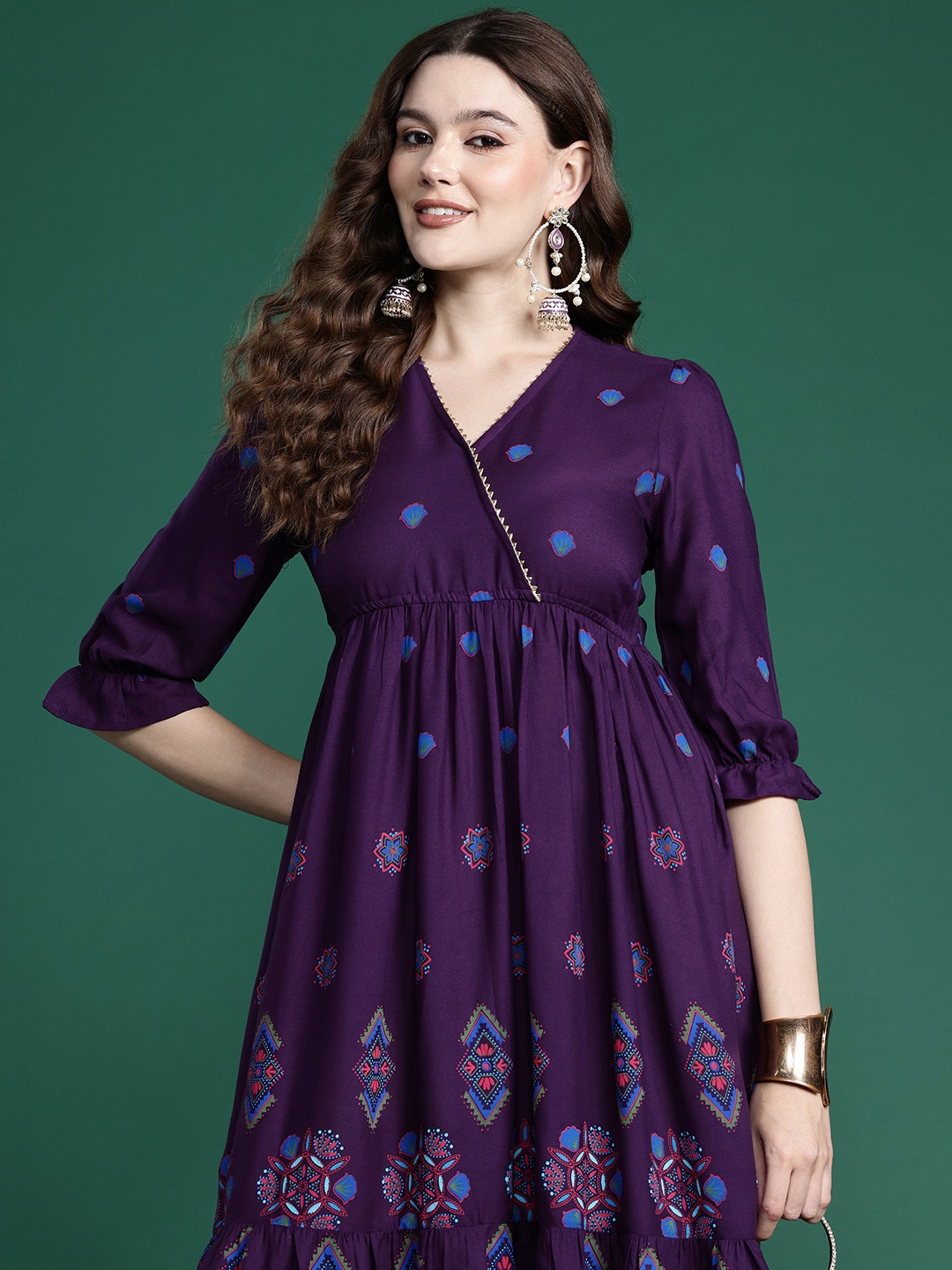 

Sangria Printed Gotta Patti Midi Empire Dress, Purple