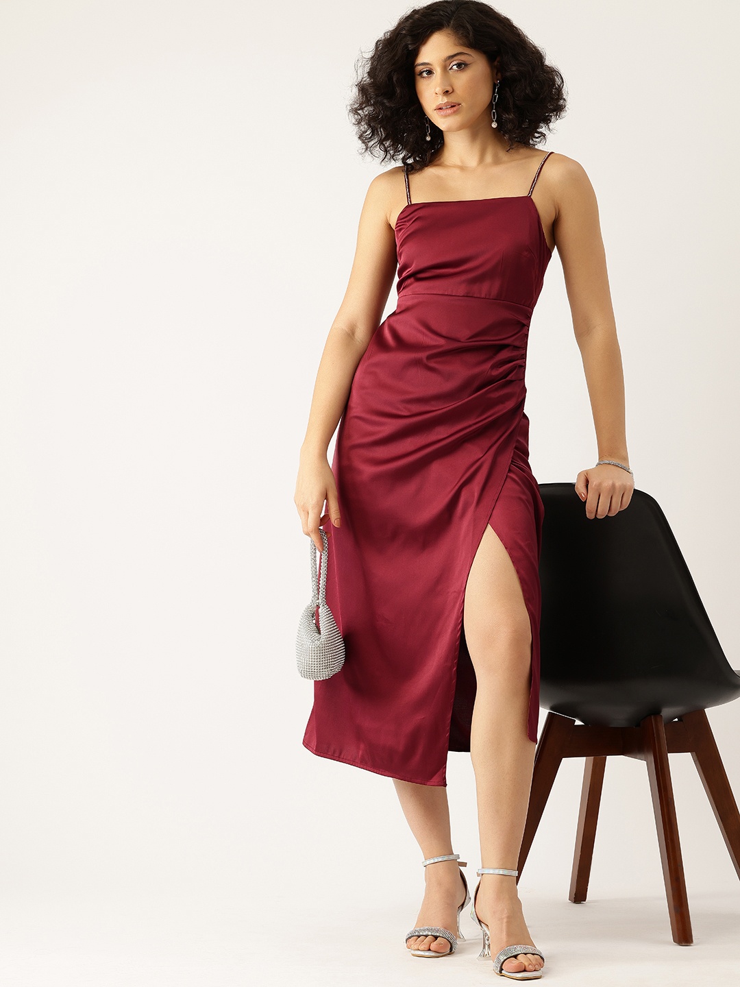 

bebe Brighter Basics Front Slit Straight Midi Dress, Maroon