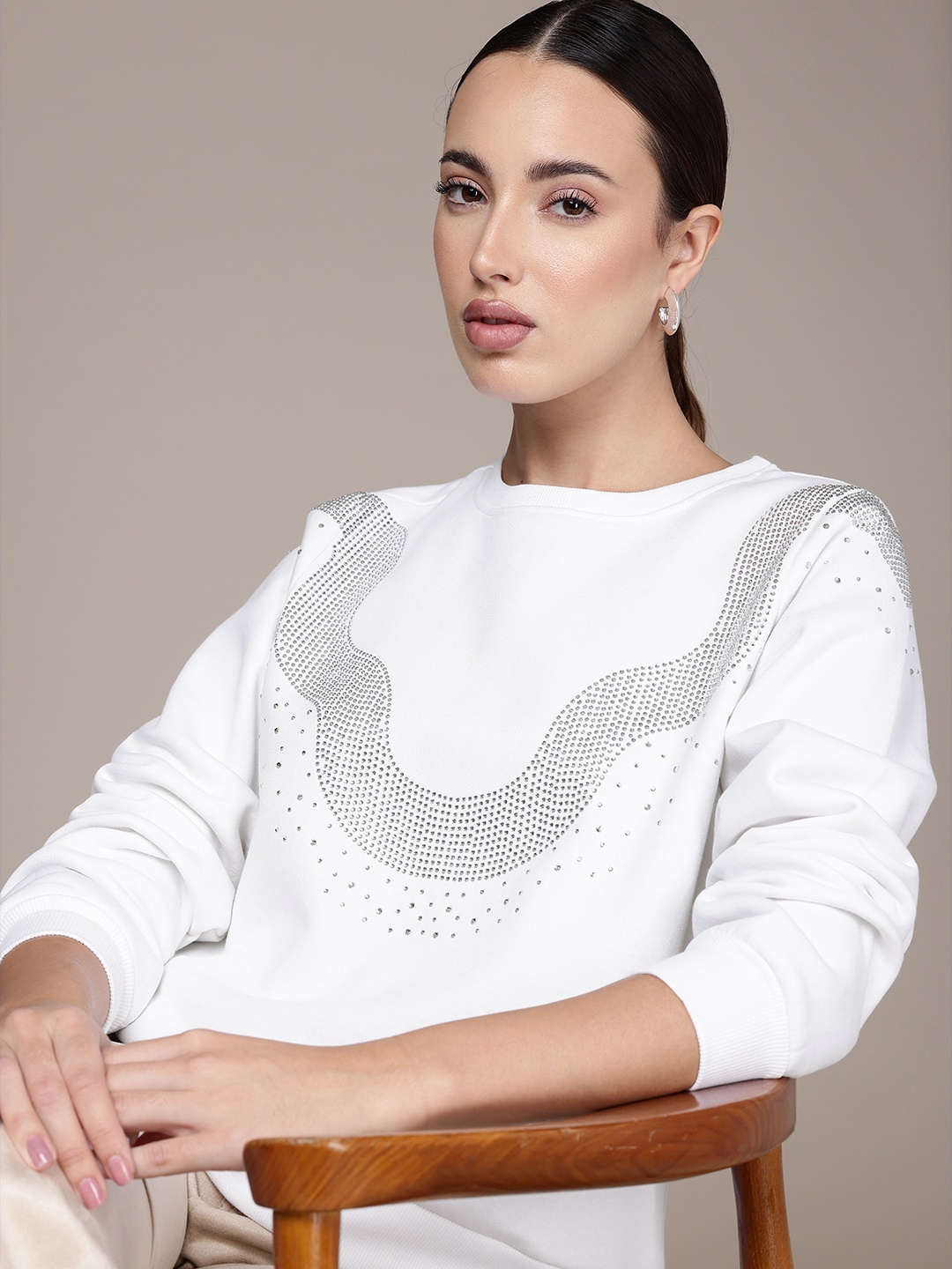 

bebe Studded Embellished Sweatshirt, White