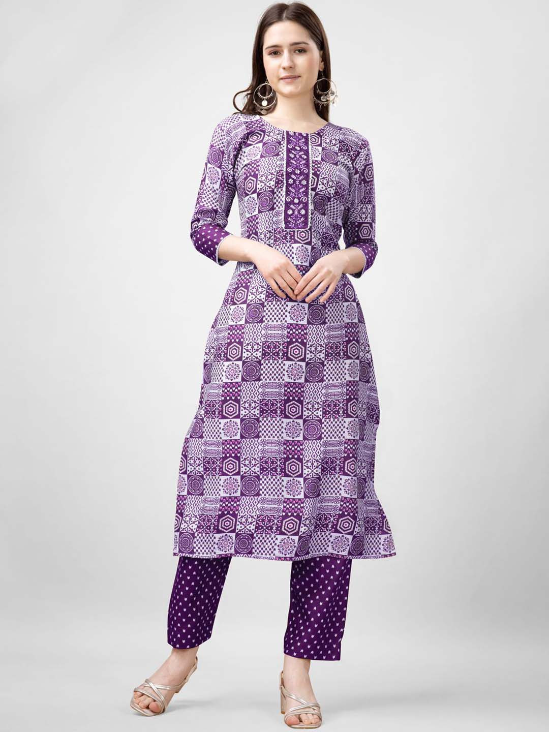 

ARADHNA Women Ethnic Motifs Embroidered Regular Gotta Patti Kurta with Trousers, Purple