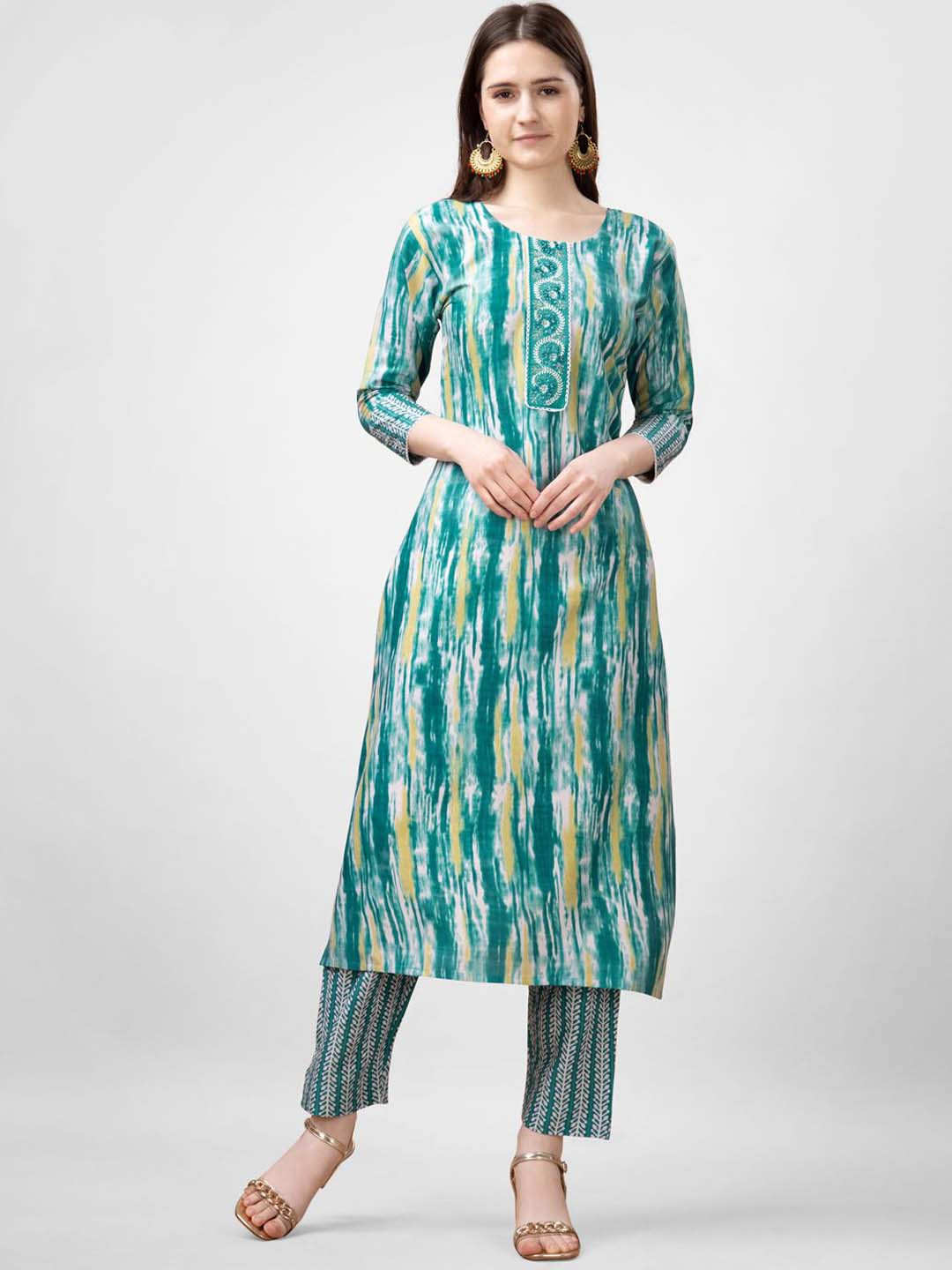 

ARADHNA Women Ethnic Motifs Embroidered Regular Gotta Patti Kurti with Churidar, Blue