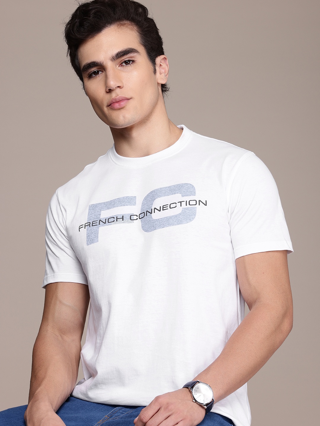 

French Connection Pure Cotton Brand Logo Printed T-shirt, White