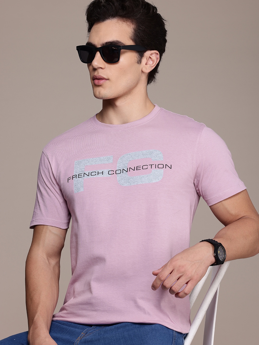 

French Connection Pure Cotton Brand Logo Printed T-shirt, Lavender