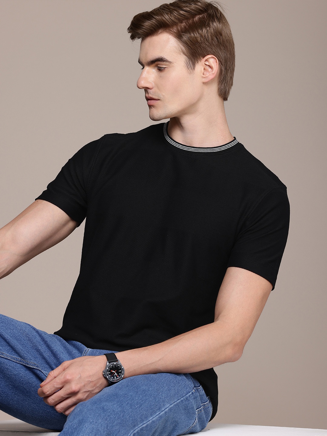 

French Connection Self Designed Pure Cotton T-shirt, Black