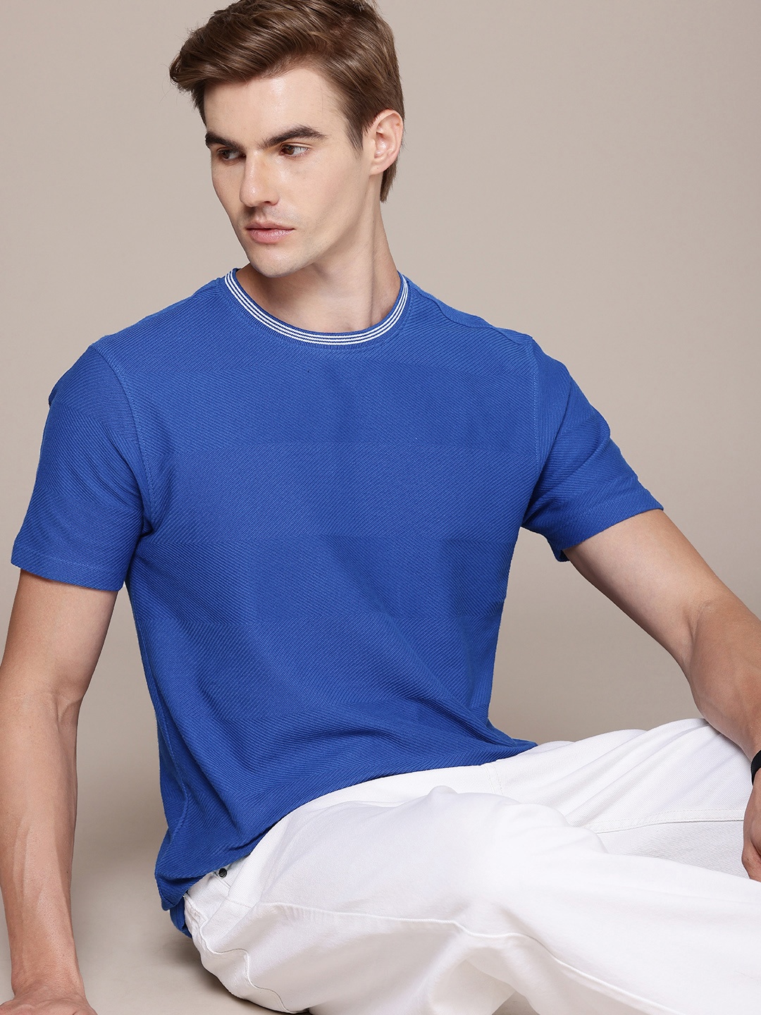 

French Connection Self Designed Pure Cotton T-shirt, Blue