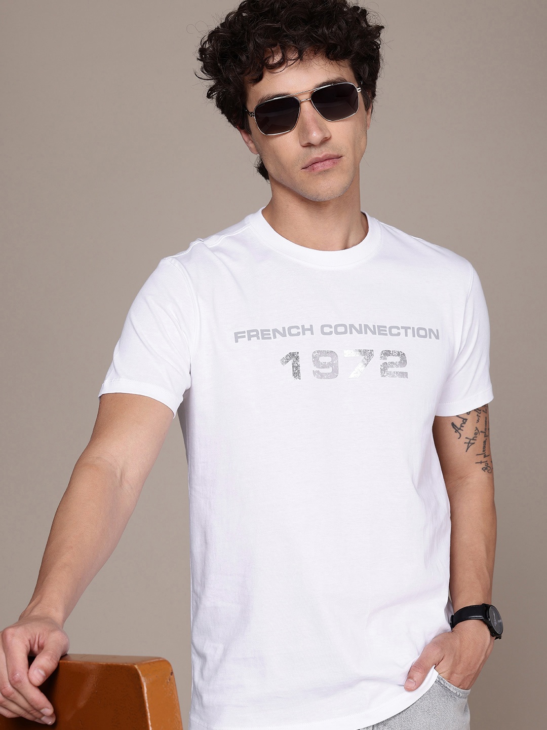 

French Connection Pure Cotton Brand Logo Printed T-shirt, White