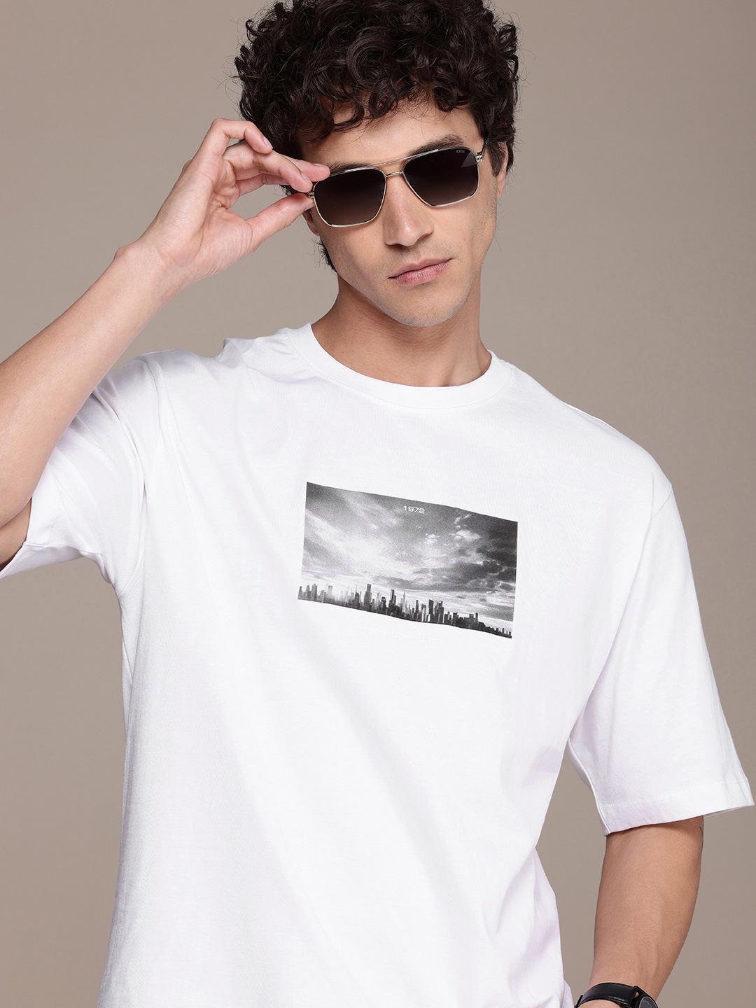 

French Connection Pure Cotton Graphic Printed Relaxed Fit T-shirt, White