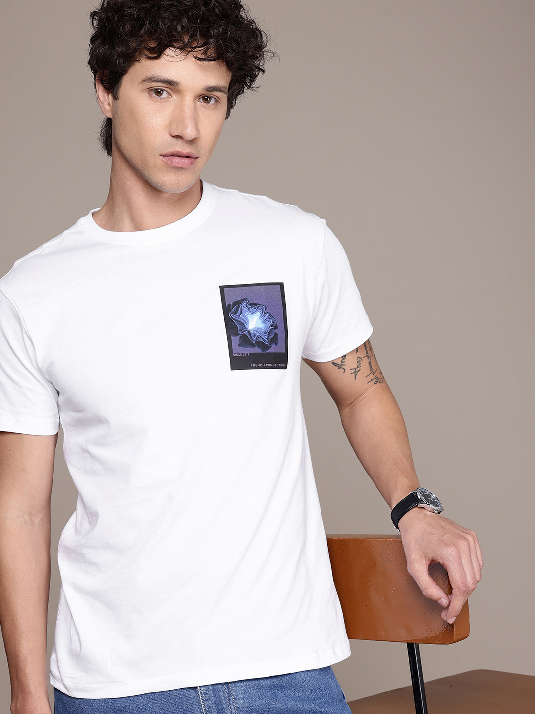 

French Connection Printed Pure Cotton T-shirt, White