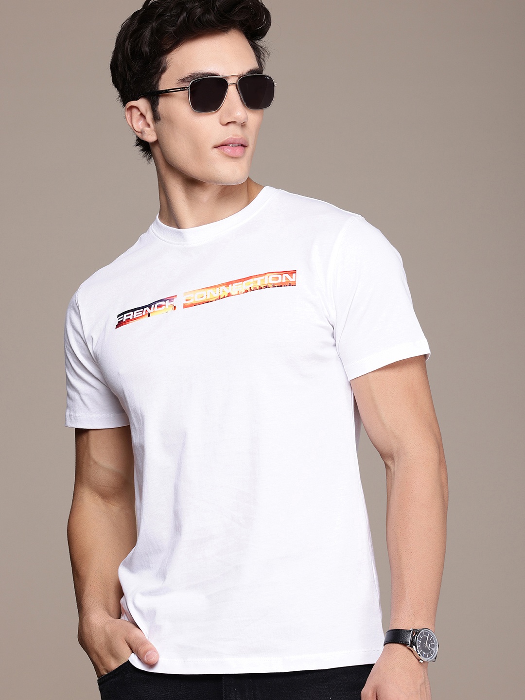 

French Connection Pure Cotton Brand Logo Printed T-shirt, White