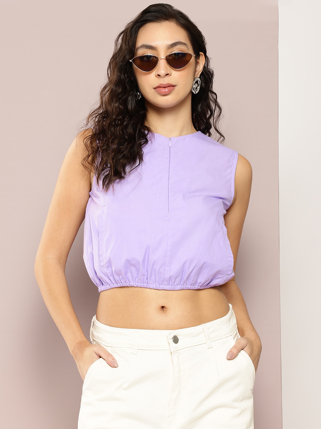 

Kook N Keech Pure Cotton Blouson Crop Top, Lavender