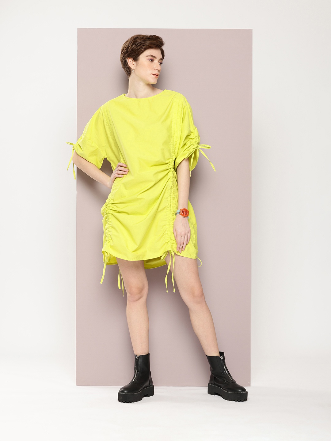 

Kook N Keech Pure Cotton Ruched Sheath Dress, Fluorescent green