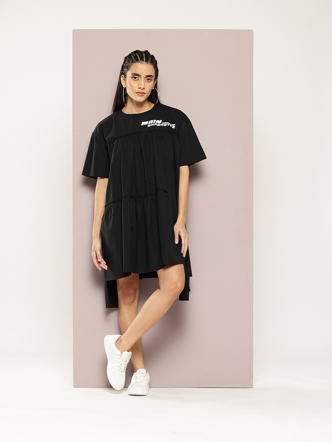 

Kook N Keech Printed Tiered T-shirt Dress, Black