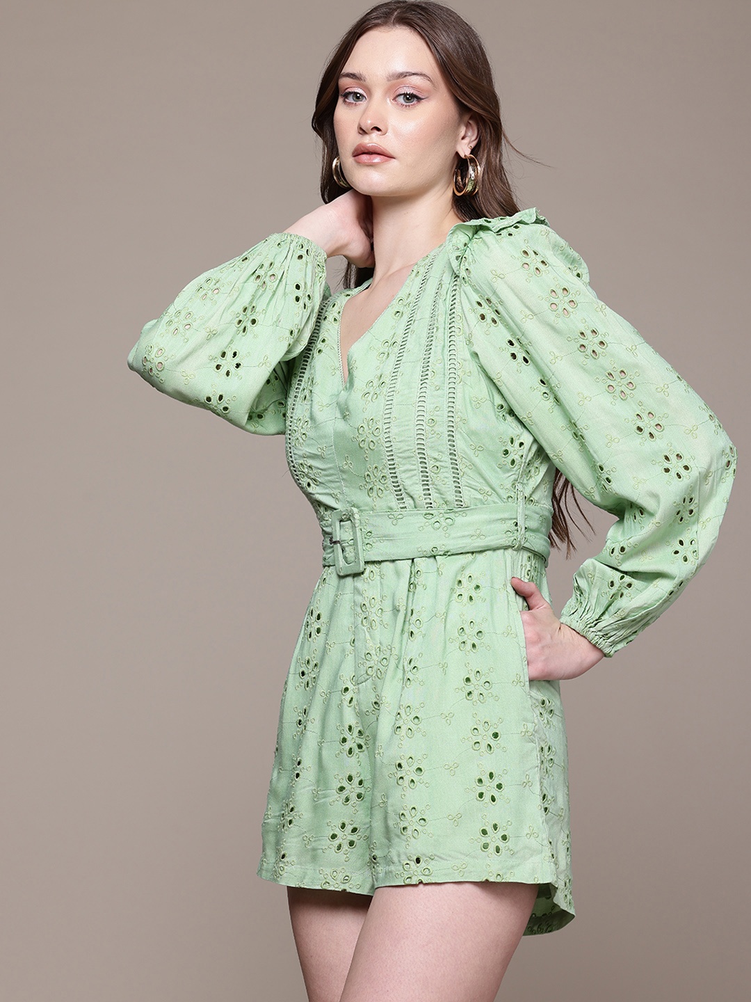 

bebe Dose of Vitamin Schiffli Jumpsuit, Green