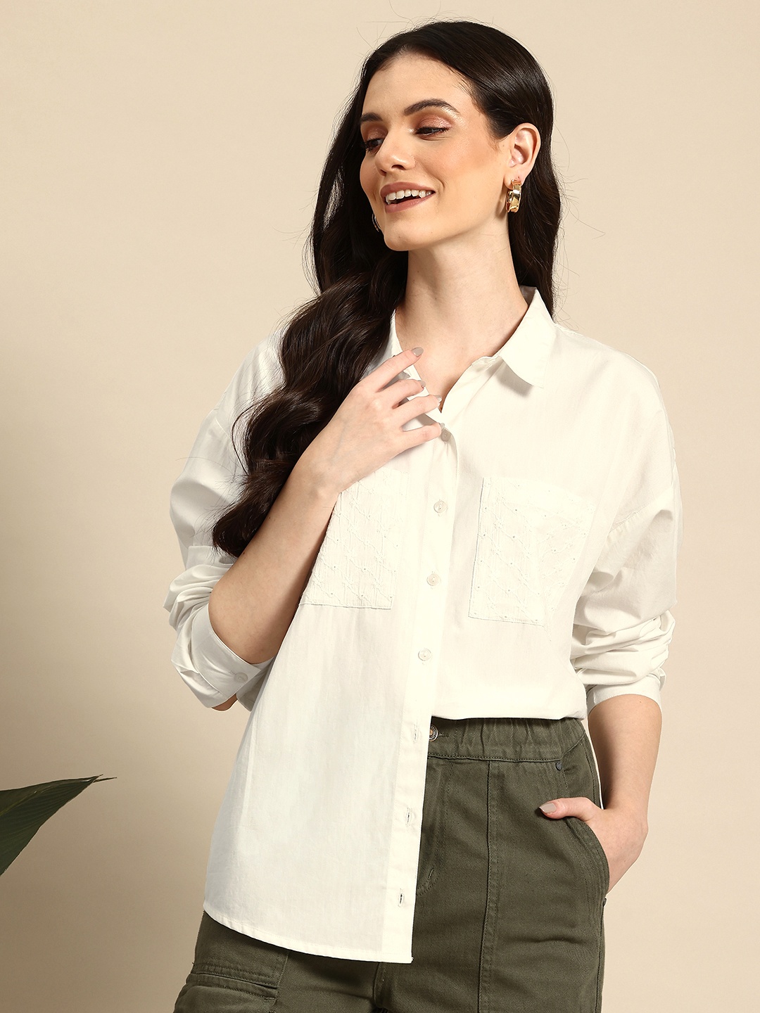 

Mast & Harbour Pocket Detail Pure Cotton Longline Casual Shirt, White
