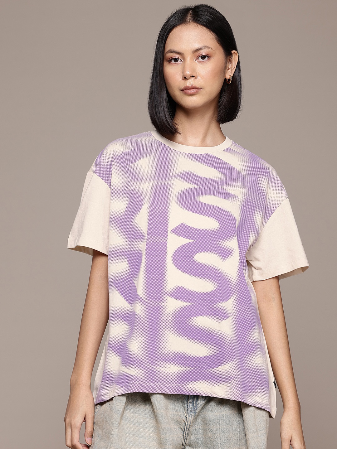 

The Roadster Lifestyle Co. Typography Printed Drop-Shoulder Sleeves Pure Cotton T-shirt, Beige