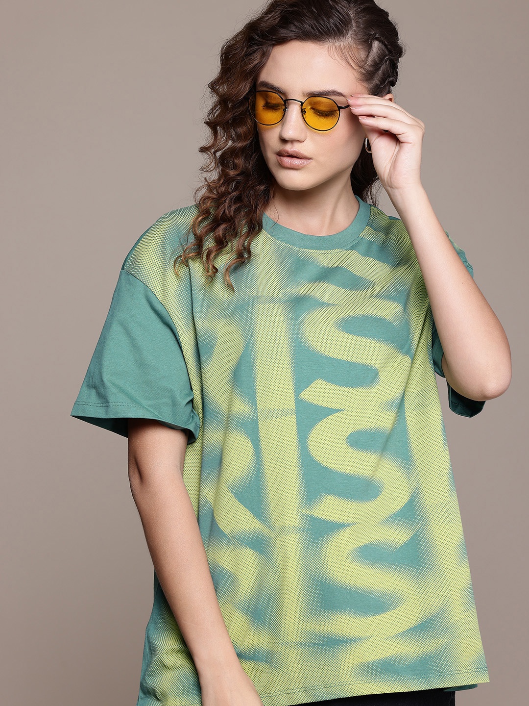 

The Roadster Lifestyle Co. Typography Printed Oversized T-shirt, Green