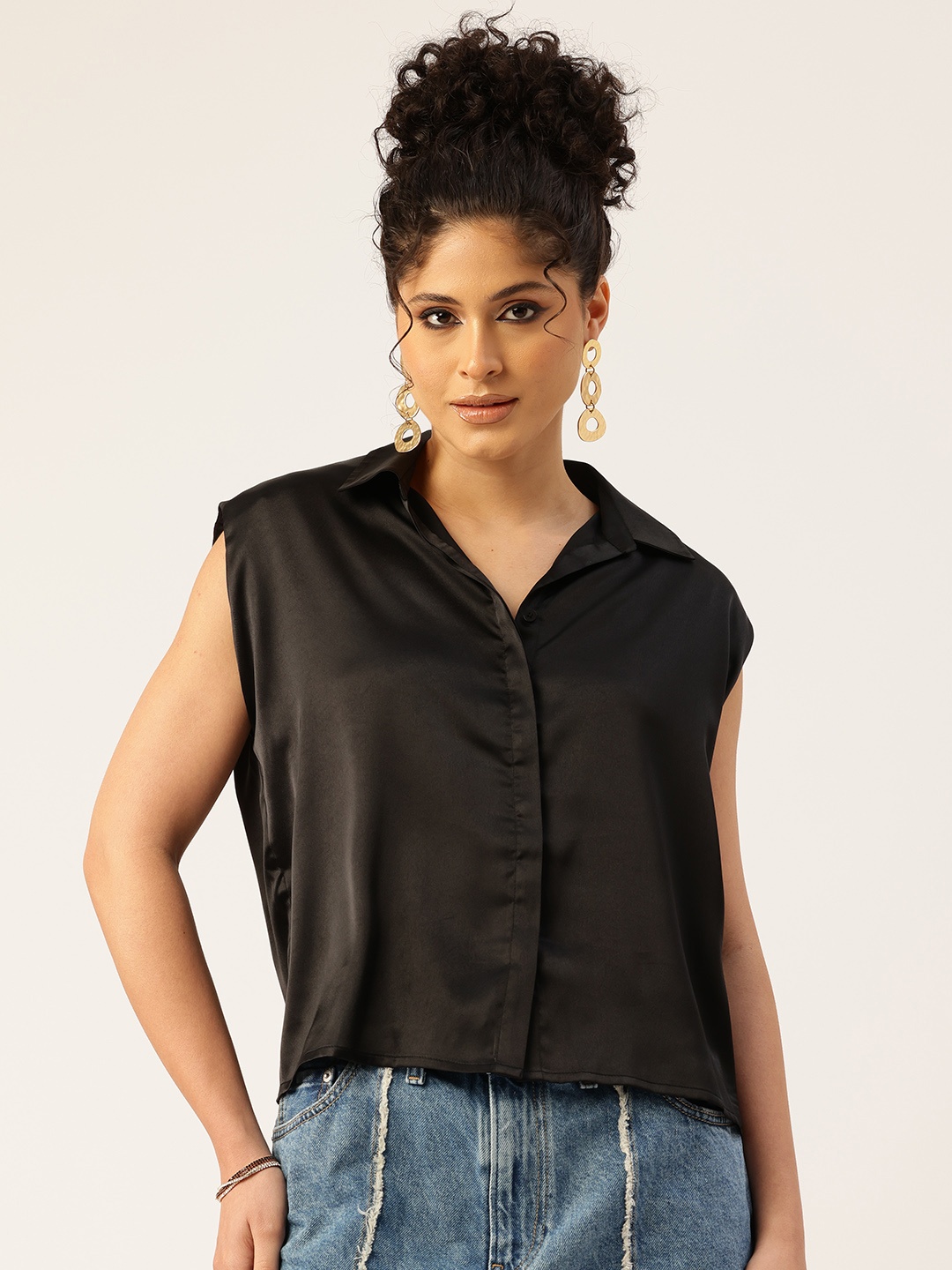 

bebe All Day Satin Finish Shirt, Black