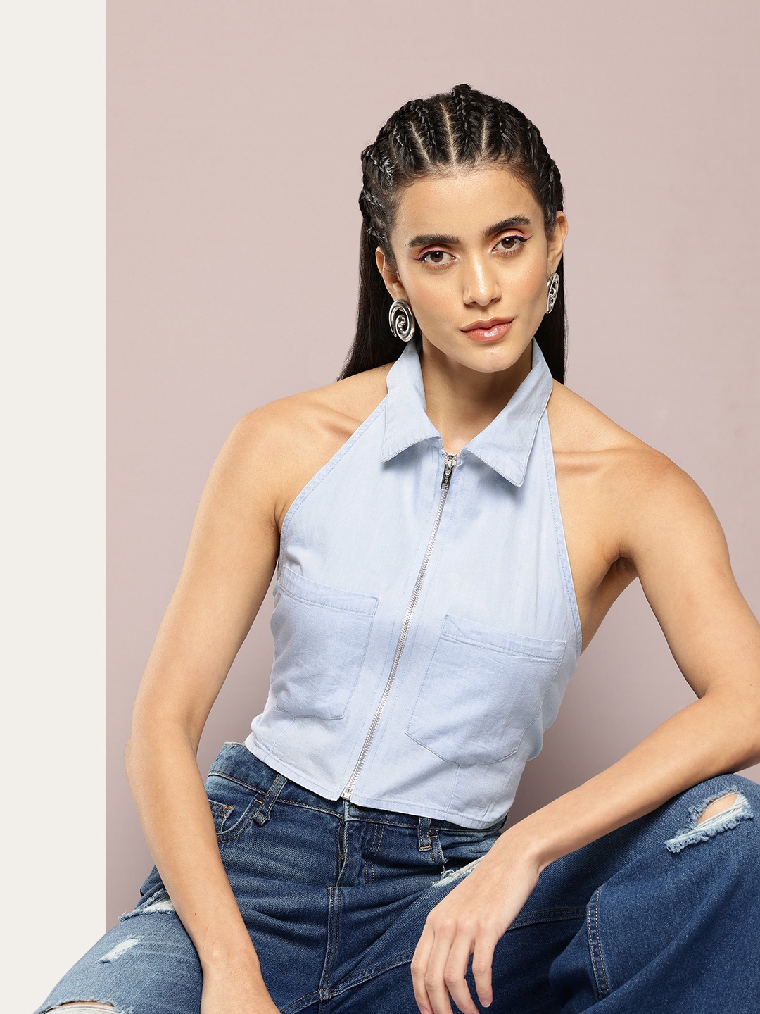 

Kook N Keech Shirt Style Crop Top, Blue