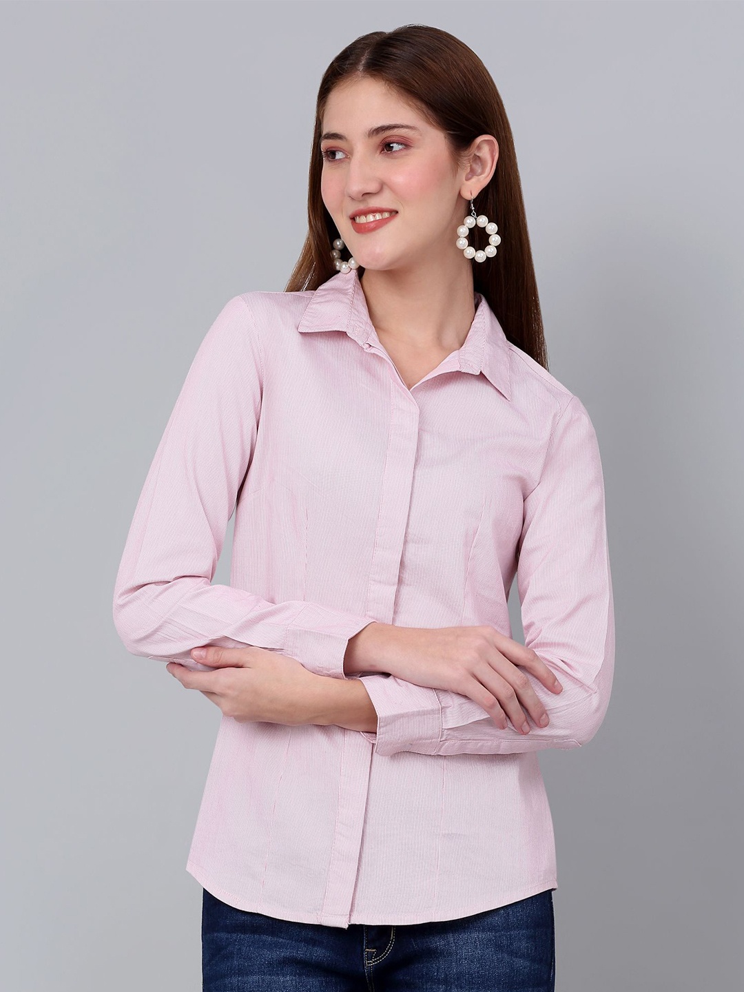 

Cantabil Spread Collar Cotton Formal Shirt, Pink