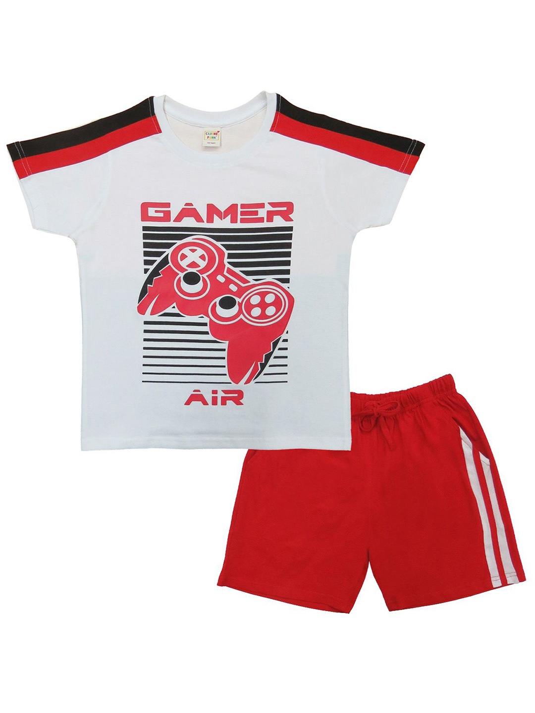 

Clothe Funn Boys Printed Pure Cotton T-shirt With Shorts, White
