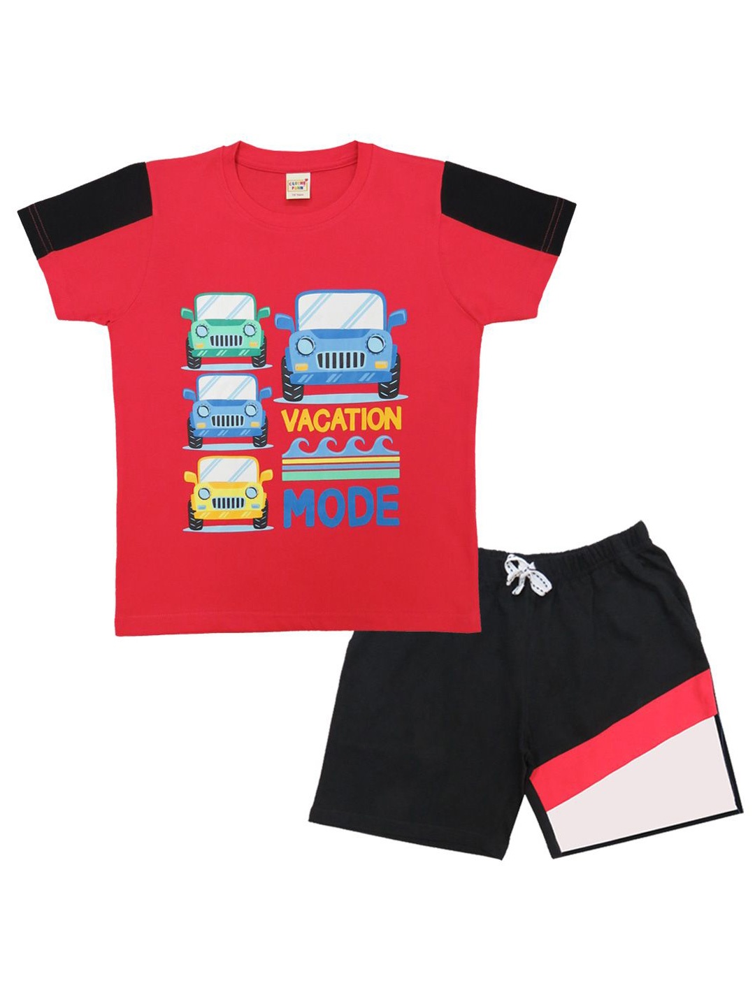 

Clothe Funn Boys Printed Pure Cotton T-shirt With Shorts, Coral