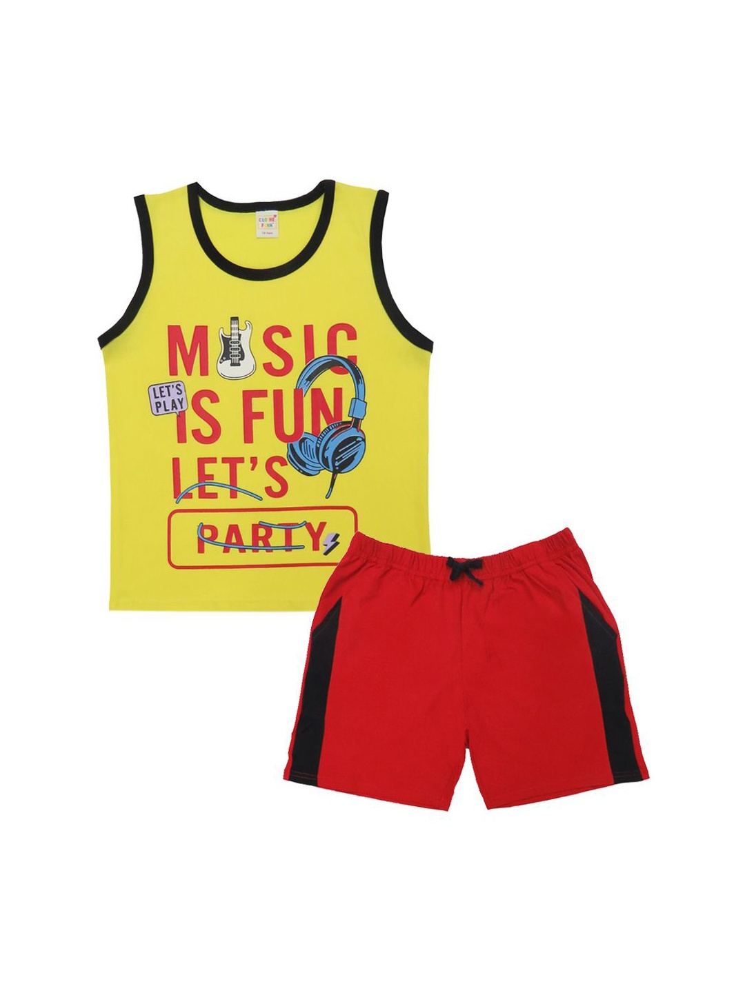 

Clothe Funn Boys Printed Pure Cotton T-shirt With Shorts, Yellow