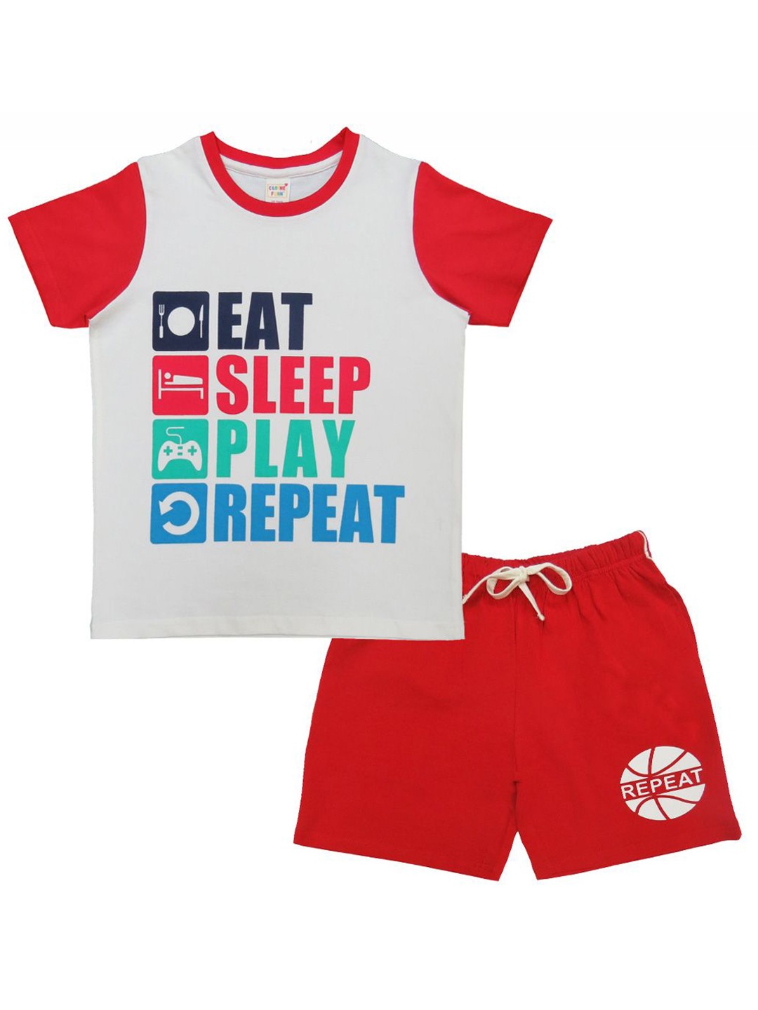 

Clothe Funn Boys Printed Pure Cotton T-shirt With Shorts, Off white