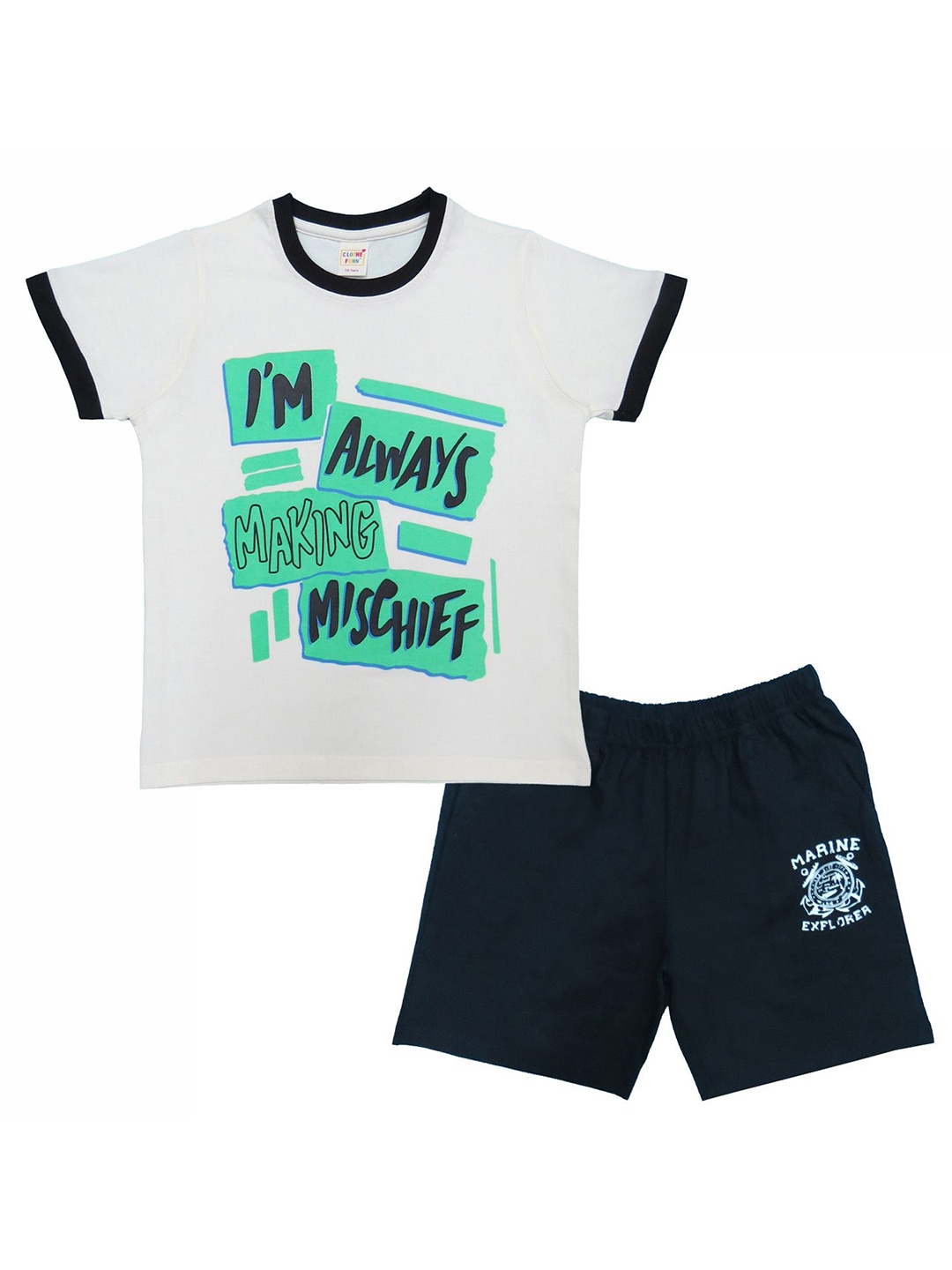 

Clothe Funn Boys Printed Pure Cotton T-shirt With Shorts, Off white