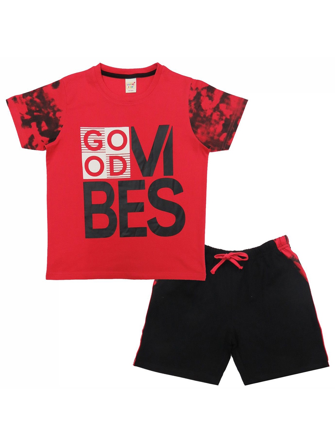 

Clothe Funn Boys Printed T-shirt with Solid Shorts, Red