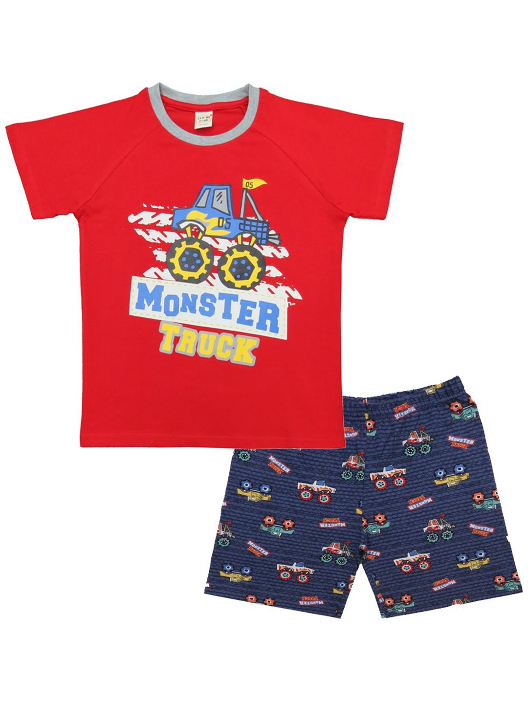 

Clothe Funn Boys Printed Pure Cotton T-shirt with Shorts, Red