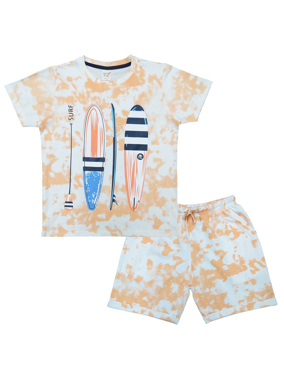 

Clothe Funn Boys Printed Pure Cotton T-shirt With Shorts, Off white