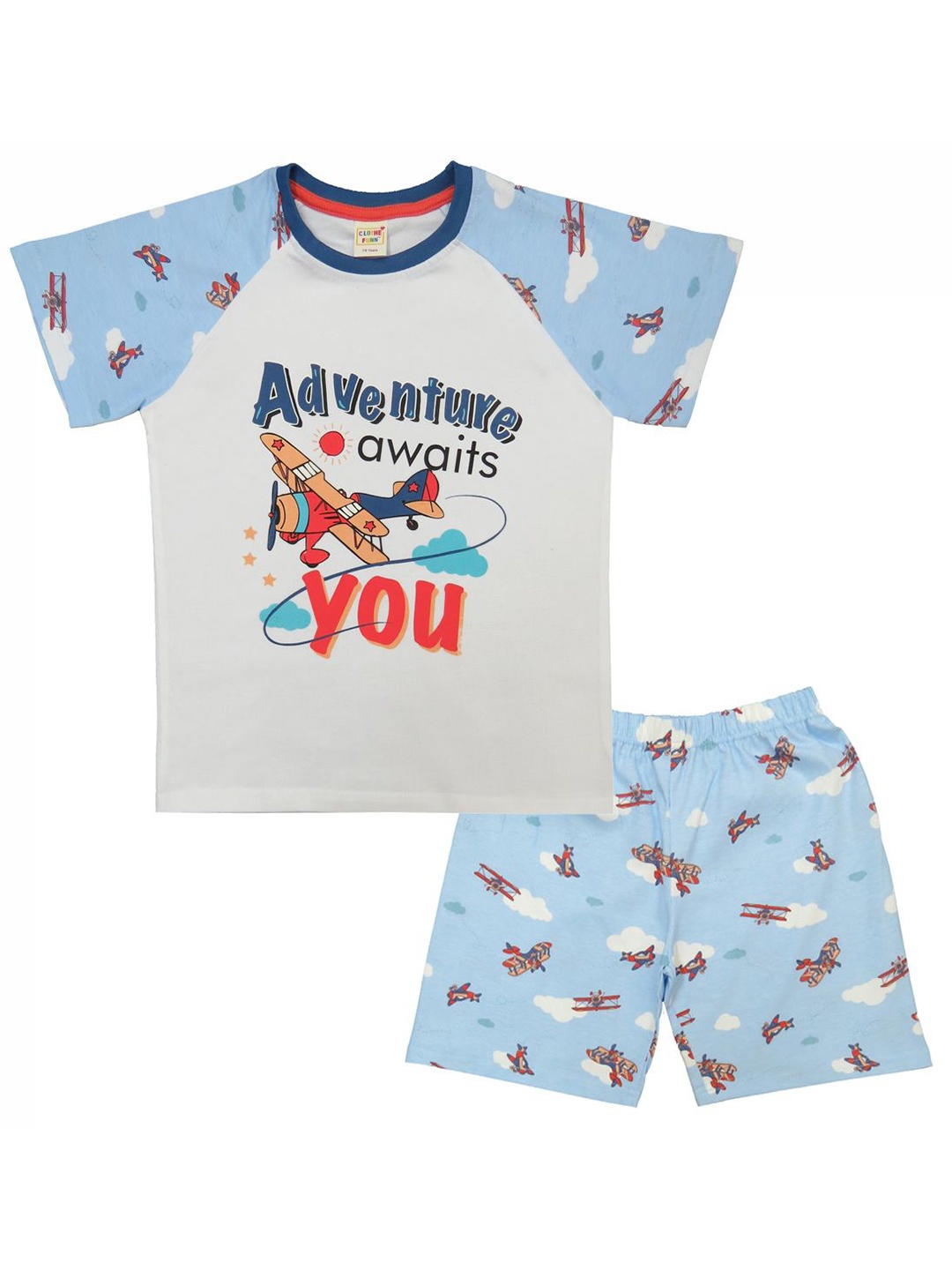 

Clothe Funn Boys Printed Pure Cotton T-shirt With Shorts, White