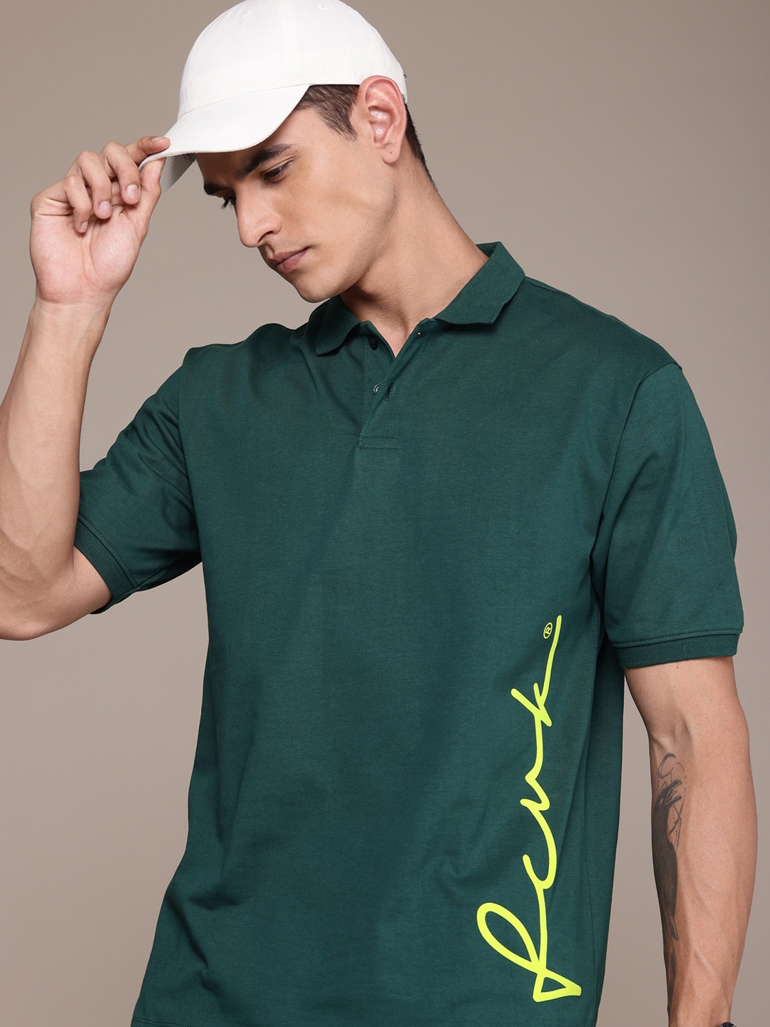

FCUK Brand Logo Printed Polo Collar Pure Cotton T-shirt, Teal